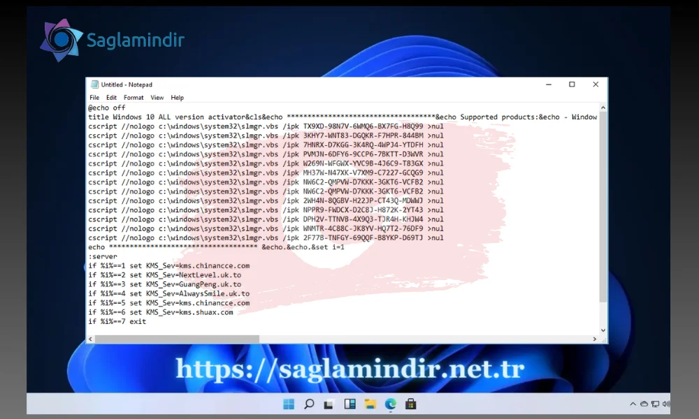 Aşağıdaki kodu kopyalayıp Not Defteri'ne yapıştırın